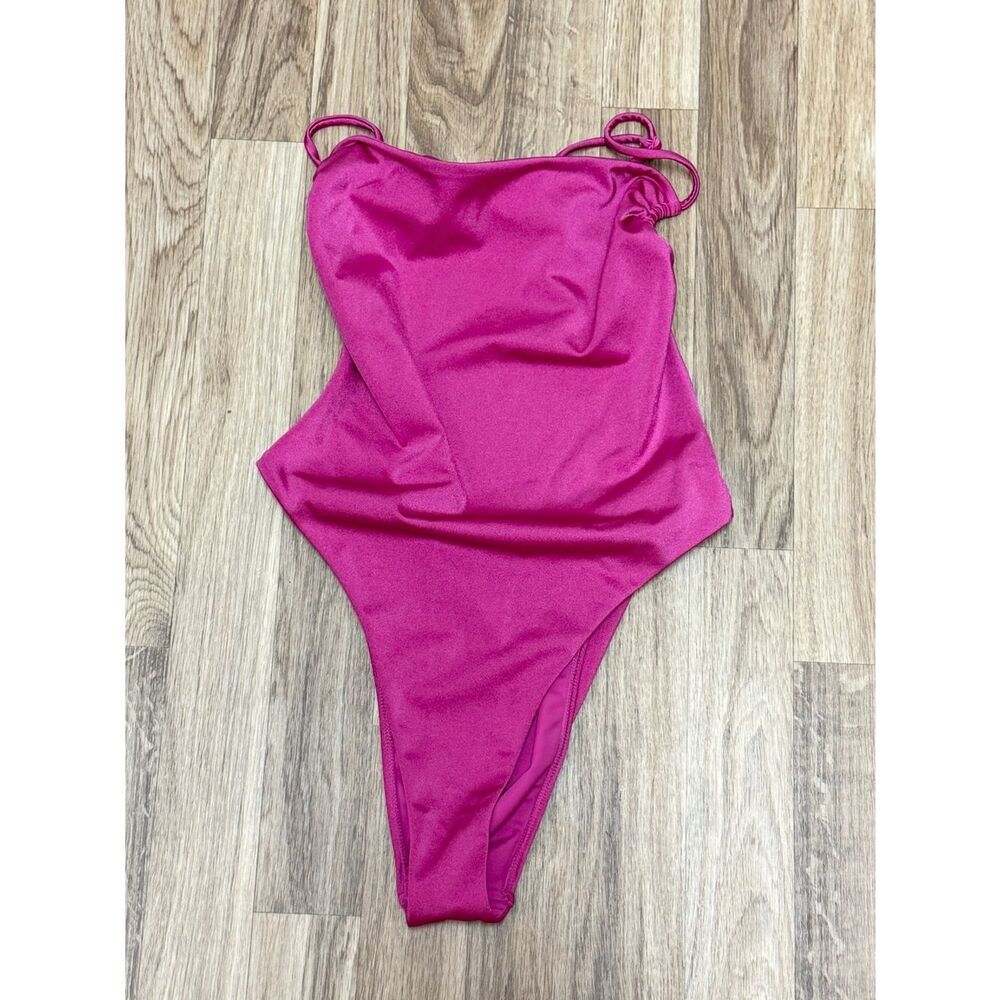 PacSun Swim Eco Magenta Pinkā High Cut One Piece Swimsuit Small Tie Back